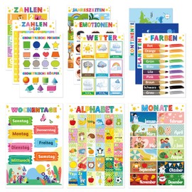 COCHIE 12 Educational Montessori Learning Posters A4 Alphabet Numbers Posters for Children Preschool Primary School Pictures Nursery Classroom Decoration Boys Girls