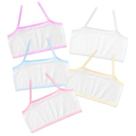 5 Pcs Girls Sports Bra, Training Bras for Girls Age 11-12, Pure Cotton Girls Bra Kids Bra Teens, Teens Girls Bra, Girl's First Bra, Girls Training Bra(5 Colours)
