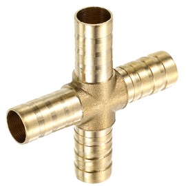 uxcell 6Pcs Brass 4 Way Pipe Fitting, 3/8" (10mm) Cross Barb Union Fitting Pipe Adapter for Water/Fuel/Air Transport Connect Pipelines