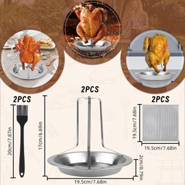 GHVACZS Set of 2 Stainless Steel Chicken Roasters, Vertical Chicken Stand, Chicken Holder Grill, Removable Chicken Grill with 2 Oil Brushes and 2 Cleaning Cloths for Ovens, Grills, Camping Stoves