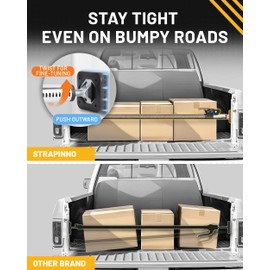 Strapinno - Ratcheting Cargo Bar 44"-74", Non-Slip Truck Bed Divider, Easy Setup, Strong 1.25" Tube, Adjustable Stabilizer for Pickup Trucks