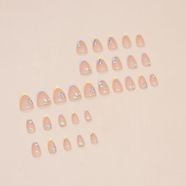 Short Almond Press on Nails With Designs White Yellow French Tip Oval Nude Flower Fake Nails Press ons Acrylic Artificial Full Cover Stick on Nails for Women Girls 24 Pcs