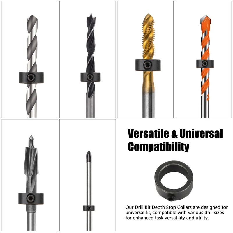 Nutmanel 8Pcs Drill Bit Depth Stop Collar Set, Drill Depth