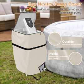 Hot Tub Spa Heater Pump Cover, Hot Tub Insulated Pump Cover Inflatable hot tub Pump Cover with Zipper Opening Waterproof and Dustproof Sun Resistant for Most Hot Tub Spa Heater Pump (Khaki)