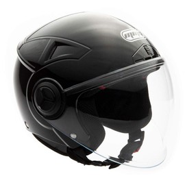 MMG Helmets Open Face Pilot Style Integrated Flip Up Visor DOT - Model 28 (Shiny Black, XL)
