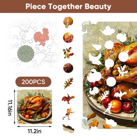 Mys Aurora Thanksgiving Fall Puzzle for Adults, 200 Piece Turkey Wooden Puzzles Medium Size Unique Shaped Jigsaw Puzzles,Thanksgiving Gifts for Family Friends