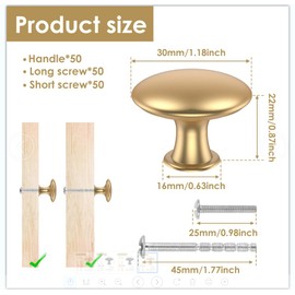MLYNZXJSY 50Pack Gold Cabinet Knobs Round Drawer Knob Set Zinc Alloy Cabinet Rustproof Dresser Knobs with Screws Modern Decorative for Kitchen Cabinets Dresser Furniture