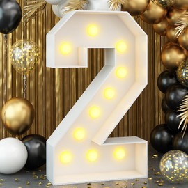 4ft Light up Number 2 White Numbers with Lights 2nd Birthday Party Decorations Large Marquee Mosaic Number Frame with Slots Letter 2 Cardboard Pre-Cut Thick Foam Board Sign Graduation Anniversary