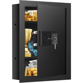 25.6" Tall Fireproof Wall Safes Between the Studs 16" Centers, Heavy Duty Combination Lock in Wall Safe with 2 Removable Shelf, Hidden Safe for Money, Jewelry, Document, Passport