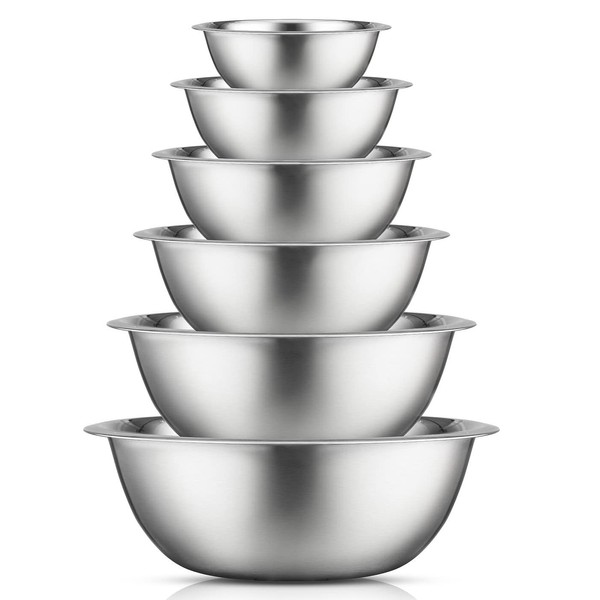JoyJolt Stainless Steel Mixing Bowl Set of 6 Bowls. 5qt Large to 0.5qt Small Metal Bowl. Kitchen, Cooking and Storage Nesting Dough, Batter Baking Bowls