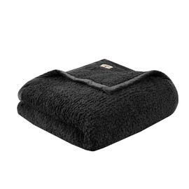 Woolrich Burlington Berber Blanket Super Soft, Cozy Lightweight Cover with Luxrurious Velvet Binding, Modern Trendy All Season Bedspread Bedding-Set, Full/Queen 90" W x 90" L Black