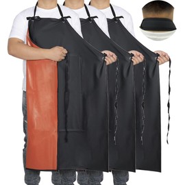 STPGIFC Waterproof Rubber Vinyl Apron -42.5" x 33.8" Plus Size Double Reinforced Chemical Resistant PVC Unisex Bib Apron for Dishwashing Grooming Lab Work Butcher Black (3 Pack)