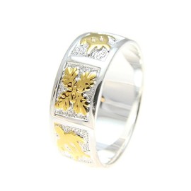 Arthur's Jewelry Sterling silver 925 Hawaiian 2 tone yellow gold plated honu turtle quilt 8mm band ring size 9