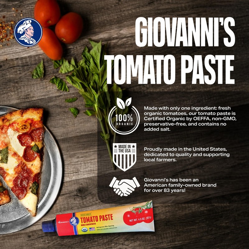Giovanni’s Organic Double Concentrated Tomato Paste – 2 Pack (4.5