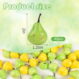 HUIANER Mini Artificial Pear, 40PCS Fake Pear Simulation Pear Green Yellow Pear Mini Fruit for Home Kitchen Photography Party Decoration, 5cm