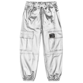 SANGTREE Women's Cargo Pants Drawstring Elastic Waist Tapered Jogger Pants with Pockets, Silver,S