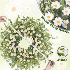 LOKEISNA Spring Wreaths for Front Door, 24" White Daisy Wreaths for Front Door Window Wall Wedding Farmhouse Festival Decor, Handmade Artificial Spring Summer Wreath for Home Decoration