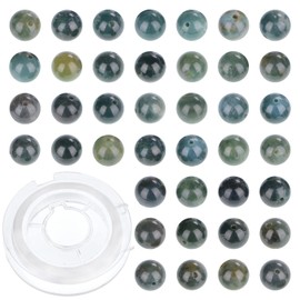 6mm 200pcs Natural Moss Agate Gemstone Round Loose Beads for Jewelry Making with Crystal Stretch Cord