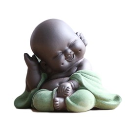 Qikuver Laughing Maitreya Buddha Ceramic Buddha Statue Tea Sculpture Little Monk Decoration Tea Set for Home Office Car Gift Crafts and Arts (Green)