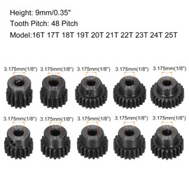 Rebower 48 P Steel Pinion Gear Set 16T 17T 18T 19T 20T 21T 22T 23T 24T 25T for 3.175 mm Shaft Hardened Steel Pinion Gear with Screws for RC Car Motor