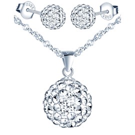 Yumilok Women's Jewellery Set Shambala Ball Pendant Stud Earrings Necklace Earrings Chain Set Jewellery Set 925 Sterling Silver for Mother, Sterling Silver Sterling Silver Zirconia