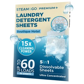 Steam & Go 5-in-1 Premium+ Dissolvable Laundry Detergent Sheets - Boutique Hotel Scent, 30 Count