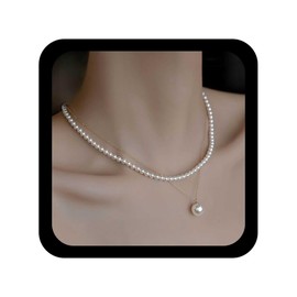 Jugielu Boho Layered Pearl Choker Necklace Bridal Pearl Pendent Necklace Gold Pearls Chain Necklaces Pearls Bead Collar Necklaces Wedding Bridal Jewelry for Women