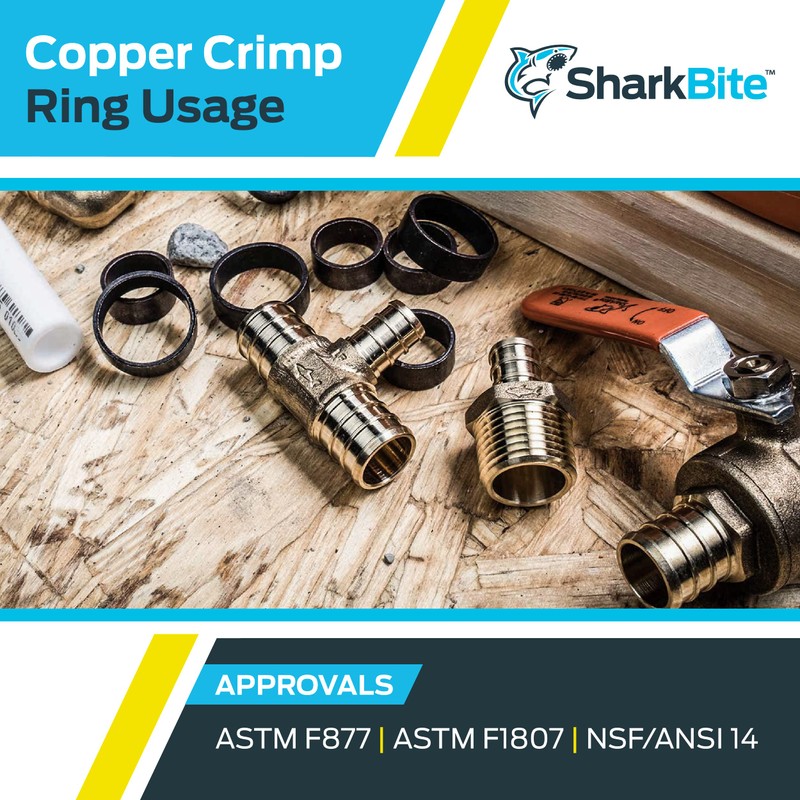 SharkBite 1/2 Inch Copper Crimp Rings, Pack of 100, PEX