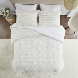 Comfort Spaces Phillips Comforter Reversible 100% Cotton Face Jacquard Tufted Chenille Dots Ultra-Soft Overfilled Down Alternative Hypoallergenic All Season Bedding-Set, Twin/Twin XL, Ivory