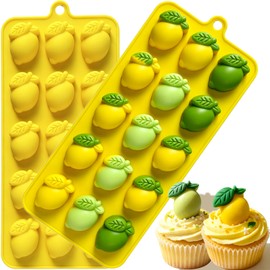 Mini Lemon Silicone Molds, 15 Cavity Lemon Fruit Candy Chocolate Molds, 2 Pack Lemon Ice Cube Silicone Trays for Chocolate, Gummy, Fondant, Cupcake Toppers, Epoxy Resin, Soap, Wax Melts, Baking Crafts