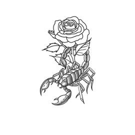kobench Temporary Tattoos,Scorpion A Thorny Rose - K130 Design,Waterproof,Easy-to-Apply,Long Lasting 1-2 Weeks, Plant-Based,Scorpion Tattoos