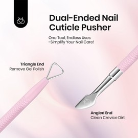 Beetles Gel Nail Remover Tool Dual-end Cuticle Pusher, Triangle End Remove Gel Polish Angled End Clean Crevice Dirt Two in One Tool Dead Skin Nail Scraper Stainless Steel Pink Remover Pusher