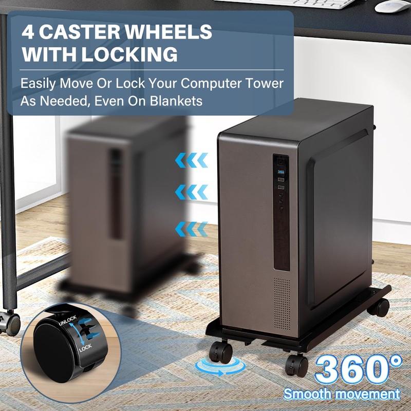 Hovadova Mobile PC Tower Stand, Adjustable Metal Computer Tower Stand,