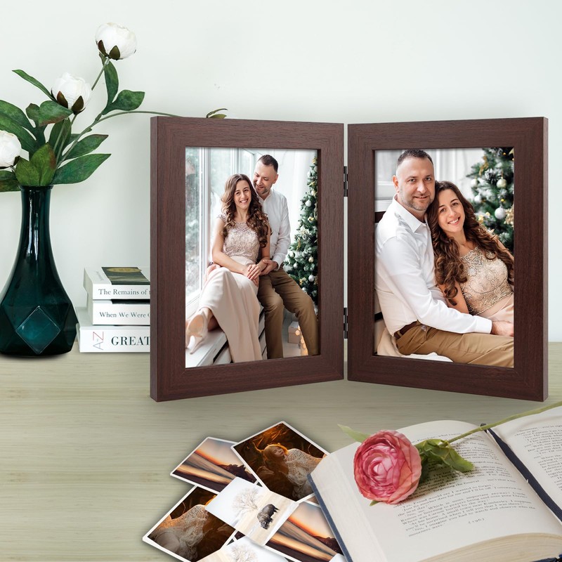 Frametory, 5x7 Double Picture Frame - Real Glass Hinged 2