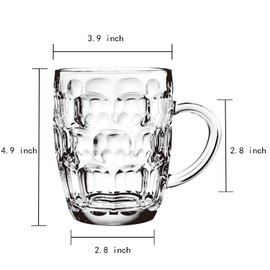 TUSAPAM Dimple Stein Beer Mug Set, 20 oz Beer Glasses with Handle, Glass Beer Mugs, Dishwasher and Freezer Safe, Clear and Sturdy, Set of 2