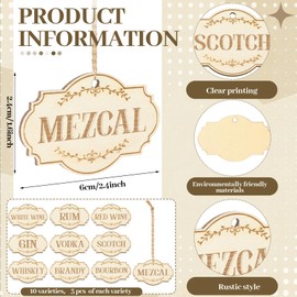 Marsui 30 Pcs Wood Decanter Tags Liquor Decanter Labels Laser Engraved Wooden Liquor Tags for Bottles Decanters Bourbon Rustic Liquor Tags Accessories for Liquor Cabinet Bars Restaurants