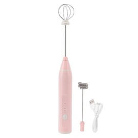 Mini Electric Stirrer Cordless Multifunction Electric Eggbeater with 2 Eggbeater Heads for Home Coffee Drinking Shop Pink