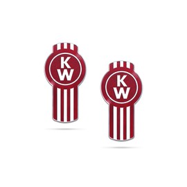 Hood Grille Logo Emblem Badge (Manufacturer Number: L53-1002-10)- 2 Piece Set - Grill High Gloss Chrome and Red Metal Flake for Kenworth T680 T660 T700 T880 T800 Semi Trucks