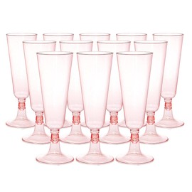 Biiange Pink Plastic Wine Glasses 12 Pack Disposable Champagne Flutes Ideal for Parties Weddings Picnics New Years Eve Party Supplies for Celebration