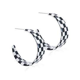 Cute Black White Checkered Plaid Resin Earrings for Women Jewelry (B)