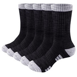 YUEDGE Mens Black Cotton Crew Socks Anti Sweat Anti Smell Work Socks for Men Size 10-13, Cushioned Gym Golf Casual Athletic Socks, 5 Pairs