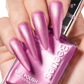 Beetles 1Pcs 15ml Sakura Pink Pearl Nail Polish, Quick Dry Nail Polish, Sakura Twilight Nail Polish Fast Drying & Long Lasting Nail Polish Shimmer Art Effect for Nail Salon DIY at Home