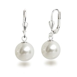 Schöner-SD Pearl Drop Earrings 925 Silver 10 mm, Silver, White
