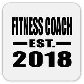 Designsify Gifts for Christmas, Fitness Coach Established EST. 2018, Drink Coaster Mat Wipe-Clean Non-Slip Non-Skid Cork Back, for Birthday Anniversary Xmas Thanksgiving Day Party, to Men Women Him