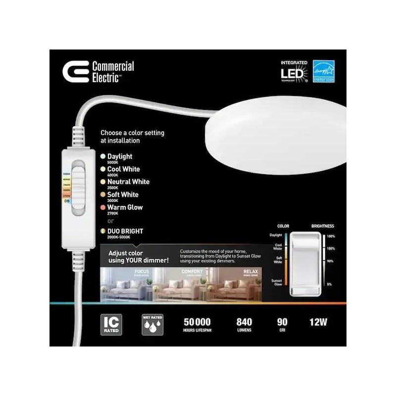Commercial Electric New Commercial Electric Led frameless duobright color changing