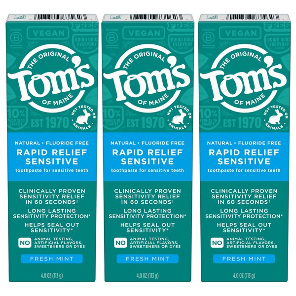 Tom's of Maine Fluoride-Free Rapid Relief Sensitive Toothpaste, Fresh Mint,