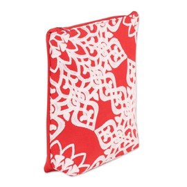 NOVICA Handmade Cotton Cosmetics Bag from India Ivory 'Candy Apple'