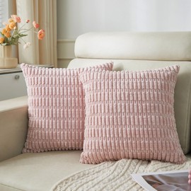 Sunday Praise Pack of 2 Soft Corduroy Decorative Throw Pillow Covers 20x20 Inch Boho Striped Square Pillow Cases for Couch Sofa Bed Rustic Farmhouse Modern Home Decor Pink