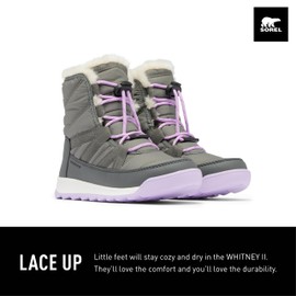 SOREL Children's Whitney ll Plus Lace Waterproof Boot - Quarry, Lavender Cloud - 5