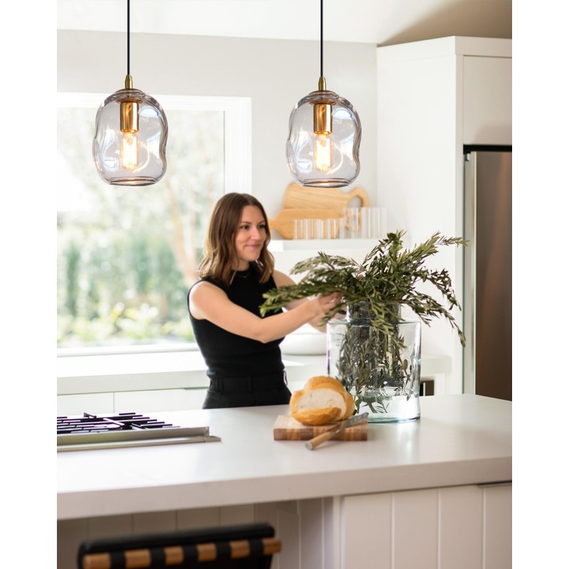 CASAMOTION Pendant Lights Kitchen Island Clear Glass Organic Globe Modern